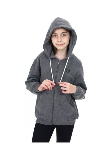 Toontoy Kız Çocuk Baskılı Hırka Antrasit Melanj