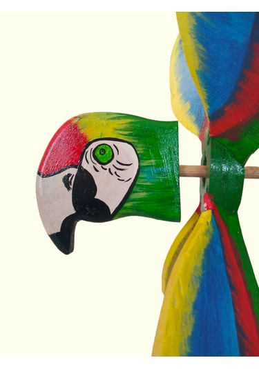 Yeşil Papağan Ahşap El Yapımı Hareketli Rüzgar Gülü