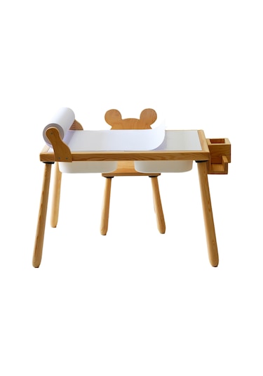 Woodnjoy Ahşap Duyusal Çocuk Aktivite Masası + Rulo Kağıt - Sarı