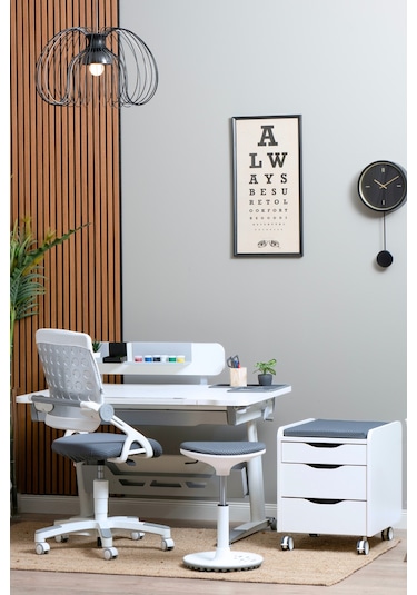 Sirius Simple Yükseklik Ve Eğim Ayarlı, Bilgisayar Ve Ofis Masası, Modern Beyaz Çalışma Masası Gri Gri