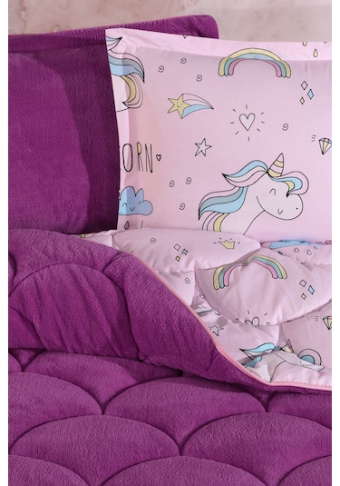 Nordqueen Wellsoft Tek Kişilik Uyku Seti Çift Taraflı Unicorn Pembe
