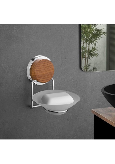 Okyanus Home Ahşap Desenli Magic Fix Krom Kuru Sabunluk
