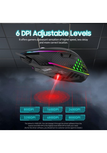 X801 Kablolu Rgb Oyun Faresi, 7 Programlanabilir Düğme, Masaüstüne Dönüş Düğmesi, 6 Ayarlanabilir Dpı Seviyesi, 7 Aydınlatma Modu, Siyah X801