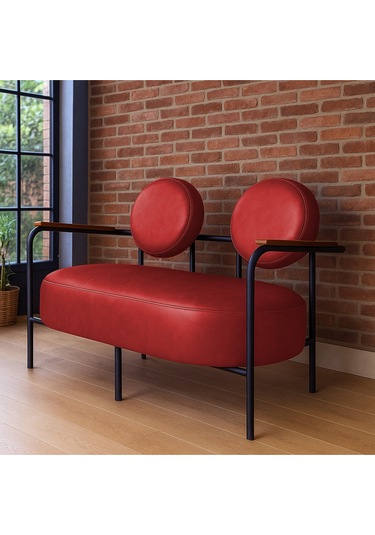 Venüs İkili Koltuk Kırmızı Modern Tasarım, Deri, Ofis, Kuaför Ve İş Yeri İçin Şık İkili Koltuk Kırmızı