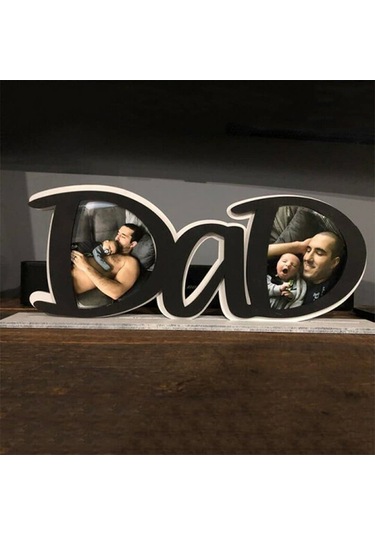 Hfambition Baba Günü İçin Ahşap Dad Fotoğraf Çerçevesi - 38x10.8x5cm, 2 Fotoğraf Yeri, Dayanıklı Ve Şık Tasarım