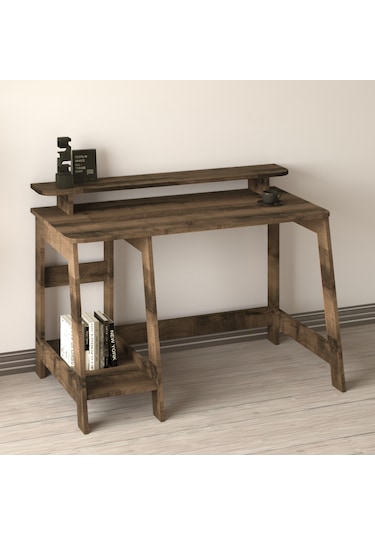 Country Ergonomik Çalışma Masası, Modern Bilgisayar Masası - Antik Ceviz