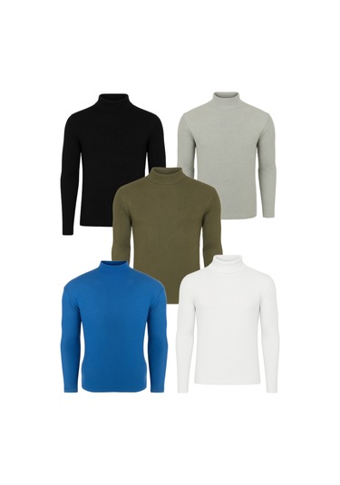 5'li Paket Yarım Boğazlı Erkek Kazak Mavi - Siyah