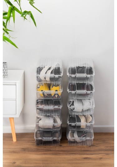 Porsima 3207 10 Adet Erkek Ayakkabı Saklama Kutusu - Şeffaf Pratik Ayakkabı Kabı Düzenleyici Saklama Seti ŞEFFAF