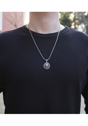 925 Ayar Gümüş Kral Zincirli Aslan Desenli Erkek Kolye 552729844