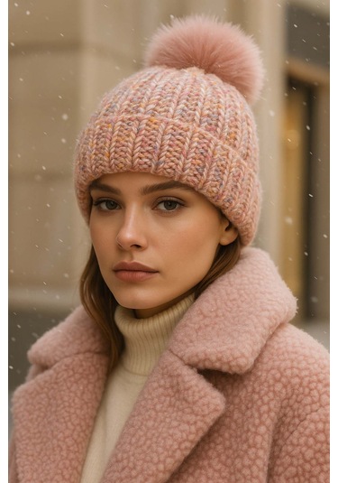 Ponpon Detay Kadın Bere Rkş-1142 Pudra Pudra