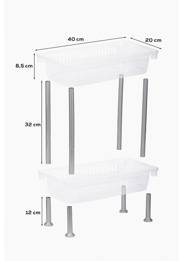 Porsima 5157 2 Katlı Raf - Çok Amaçlı 2 Katlı Evye Altı Düzenleyici Dolap Içi Tezgah Altı Organizer Şeffaf