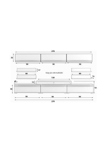 Decoraktiv Ekoflex 8y Mdf Tv Ünitesi Tv Sehpası Beyaz - Siyah