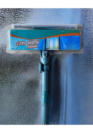 Mikrofiber Cam Mopu Yedek Bezli Cam Silme Aparatı Çekçekli Açık Mavi