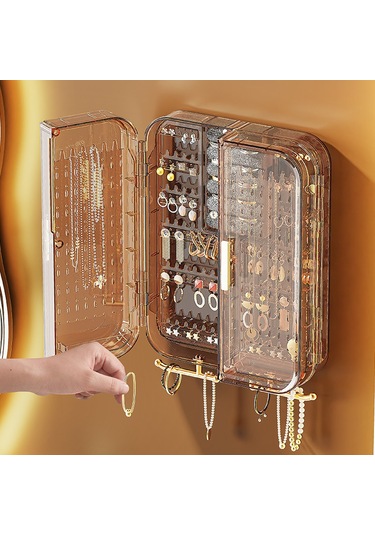 Siyah Ve Gri Duvara Monte Küpe Ve Kolye Saklama Rafı, Şeffaf Plastik A