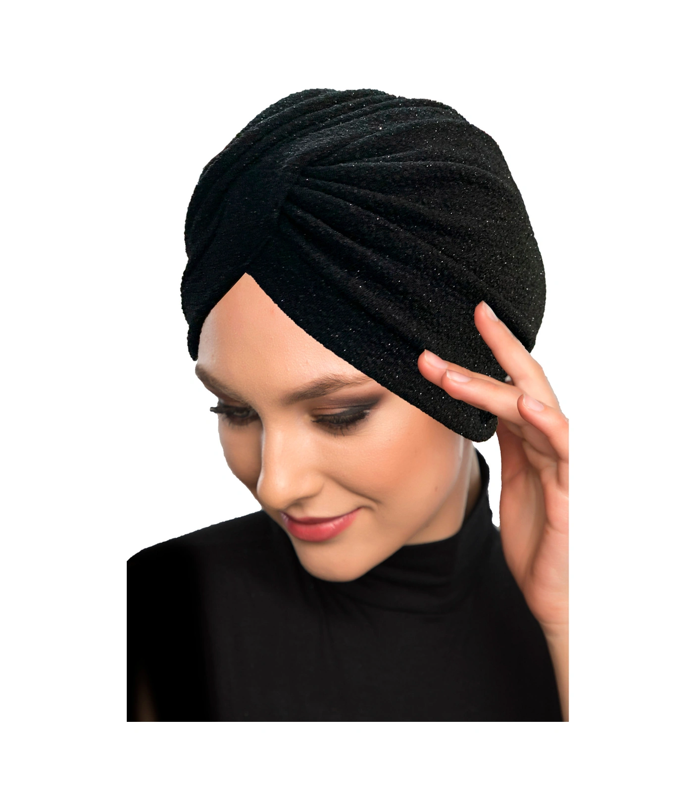 Çapraz Fukuro Simli Astarlı Siyah Hazır Türban Tesettür Abiye Bone Siyah