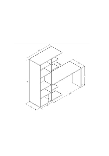 Mdf Narin Raflı Dolaplı Çalışma Masası Beyaz Dolap Solda 1 Beyaz