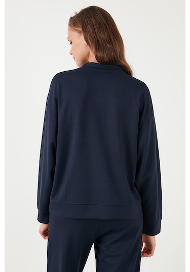 Lela Streç Bisiklet Yaka Oversize Fit Scuba Bayan Sweat 5865879 Lacivert