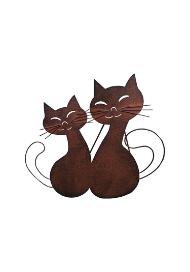 Wezone Rustik Bahçe Dekoru - Çift Kedi Figürlü Dayanıklı Metal Heykel 35cm