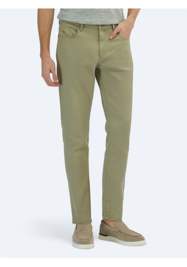 Açık Yeşil Düz Dokuma Regular Fit Casual Pamuk Karışımlı Pantolon Açık Yeşil