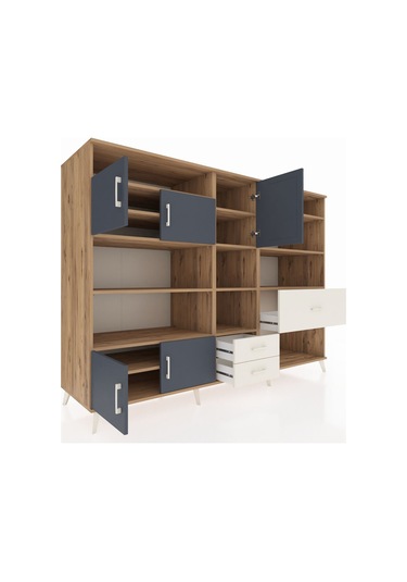 Kronos Dolap 13 Raflı 3 Çekmeceli 5 Kapaklı 220x59x163 Çam-antras Çam-antrasit/aytaşı