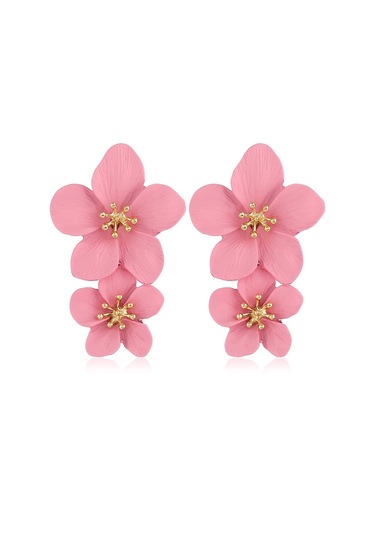 1 Çift Bayan Moda Geometrik Çiçek Küpe Pembe