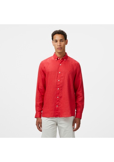 Nautica Erkek Kırmızı Classic Fit Keten Gömlek Düz W55101t Kırmızı