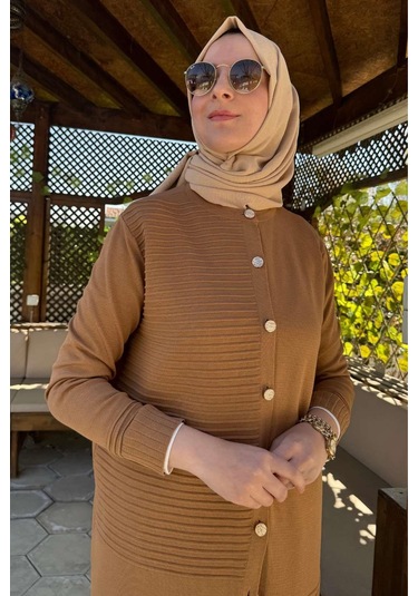 Manolya Camel Triko Hırka Çok Renkli