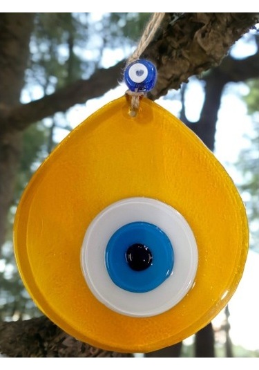 Mavi Nazar Boncuklu Şeffaf Bal Renk Nazar Boncuklu Damla Desen El Yapımı Duvar Süsü 02-10mm 5yards