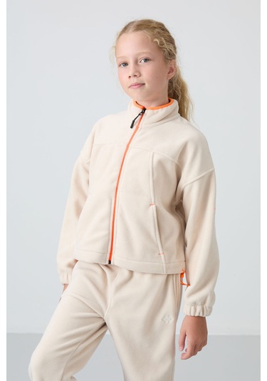 Tommy Life Bej Kalın Yumuşak Dokulu Standart Fit Nakışlı Polar Kız Çocuk Sweatshirt - 75157 Bej