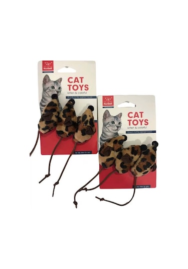 Nunbell Tüylü Fare Leopar Desen 3'lü Kedi Oyuncağı