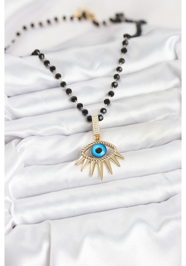 Zarif Kadın İçin Çelik Kristal Boncuklu Göz Zincir Kolye Metalik