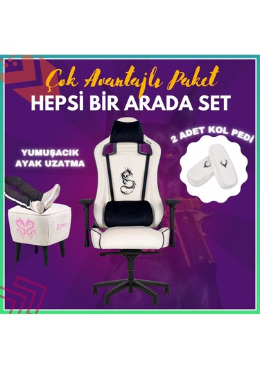 Pro Ayak Uzatmalı Kol Pedli Maximus Beyaz Oyuncu Koltuğu -3 Beyaz