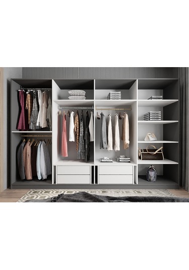 Padova 8 Kapaklı Dolap Gardırop Füme Beyaz