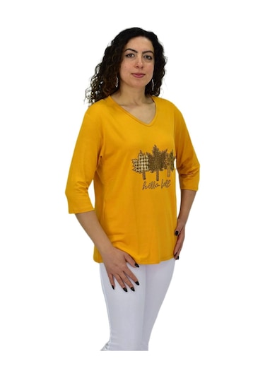Caftan Kadın Kısa Kol Taşlı Bluz Bgl-st04711 HARDAL