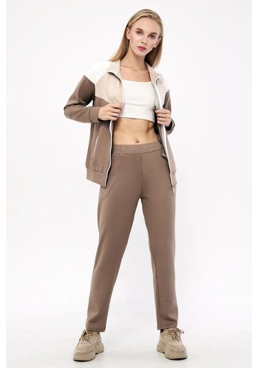 Trendhill Kadın Açık Kahve Modal Scuba Eşofman Takım Edy5543ak Açık Kahverengi