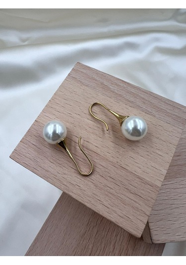 İnci Detay Sallantılı Küpe Altın - Gümüş
