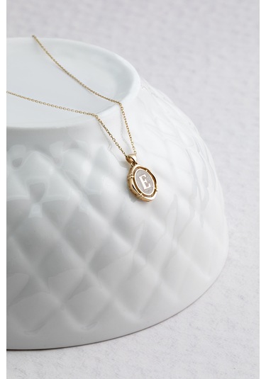 Uşaklıhafız 14 Ayar Altın Küçük Boy Sedefli E Harfi Kolye