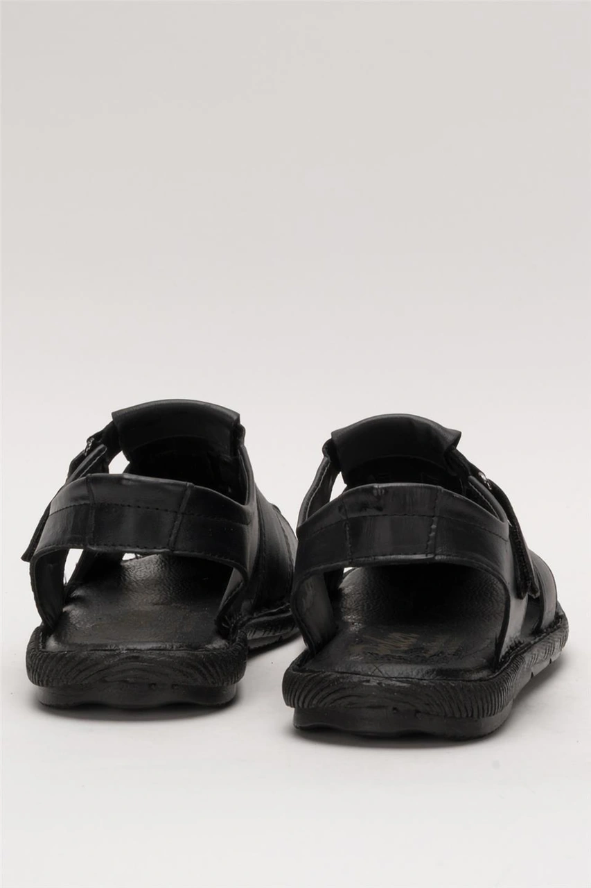 Erkek Hakiki Deri Yazlık Hafif Günlük Ayakkabı Sandalet Siyah Siyah