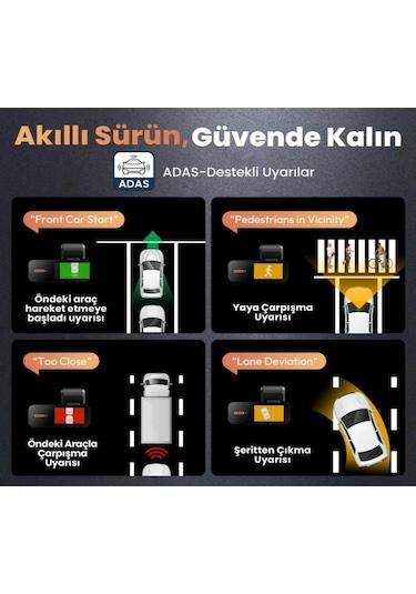 X4 2 Kameralı Ekranlı Wifi Araç Dvr Kamera 512gb Destekli G Sensö