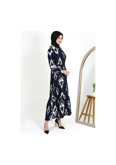 Desenli Bürümcük Elbise Mavi
