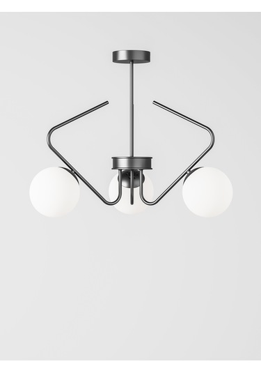 Lunor Siyah Metal Beyaz Cam Küre Başlıklı Modern 3'lü Avize