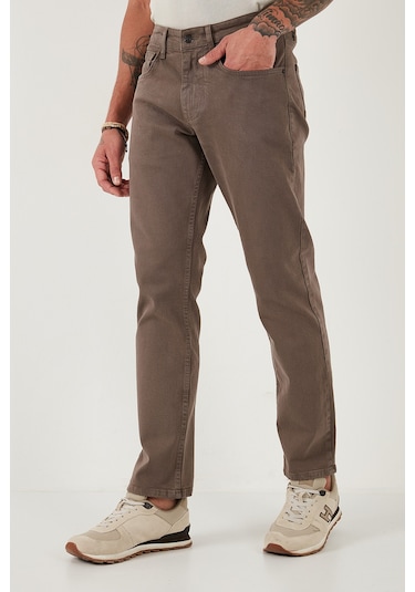 Buratti Pamuklu Comfort Fit Normal Bel Boru Paça Jeans Erkek Kot Pantolon 4412C19Texas Toprak