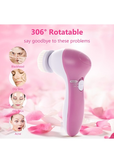 Mufunye Cilt Temizleme Ve Masaj Cihazı - Çok Amaçlı Yüz Bakım Aleti, 5 Başlıklı, Pil Dahil Değil, Mavi Mavi