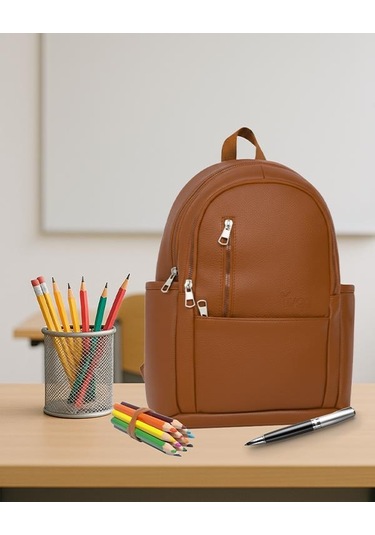 Yuga Suni Deri Dört Gözlü Sırt Çantası Taba Taba