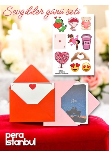 2 Adet Renkli 13x18 Zarf Ve Hediyelik Not Kartı Sticker Seti Sevgililer Günü Yıl Dönümü Not Kartı