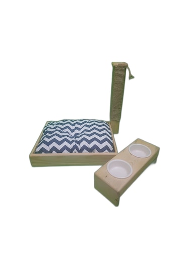 KEDİ YATAĞI+TIRMALAMA TAHTASI+MAMA VE SU KABI