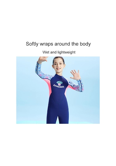 Dıve & Saıl M155589k 2.5mm Tek Parça Sıcak Çocuk Wetsuit Uzun Kollu Şnorkel Sörf Elbisesi Koyu Mavi