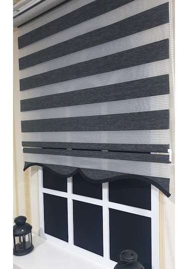 Zebra Stor Perde Organze Siyah Kırçıl Etek Dilimli Stb904