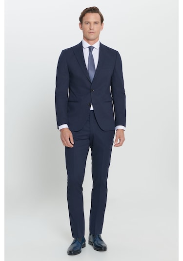 AC&Co / Altınyıldız Classics ERKEK LACI Ekstra Slim Fit Dar Kesim Kırlangıç Yaka Takım Elbise Lacivert