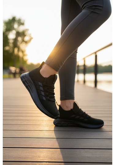 Enoch Kadın Hafif Koşu Ayakkabısı Nefes Alan Triko Örgü Sneaker Siyah